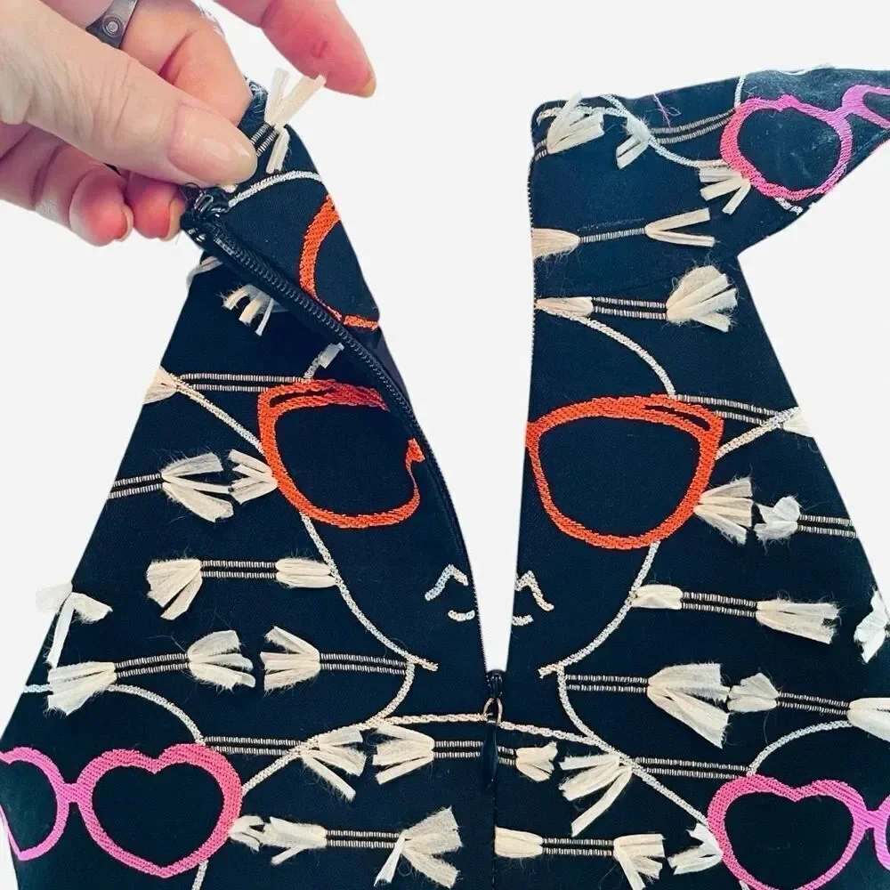Hutch Anthropologie Pink/Black Sleeveless Halter Dress Novelty Sunglasses Print